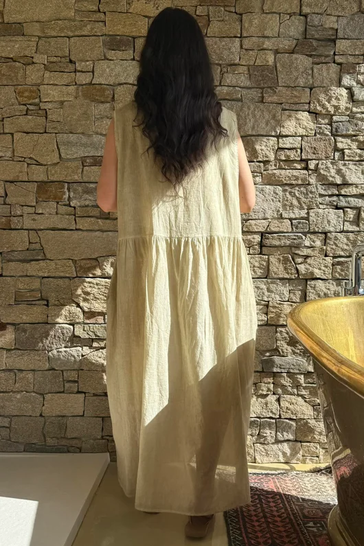 Lenni Cotton Smock Dress Washed Sandstone /50=